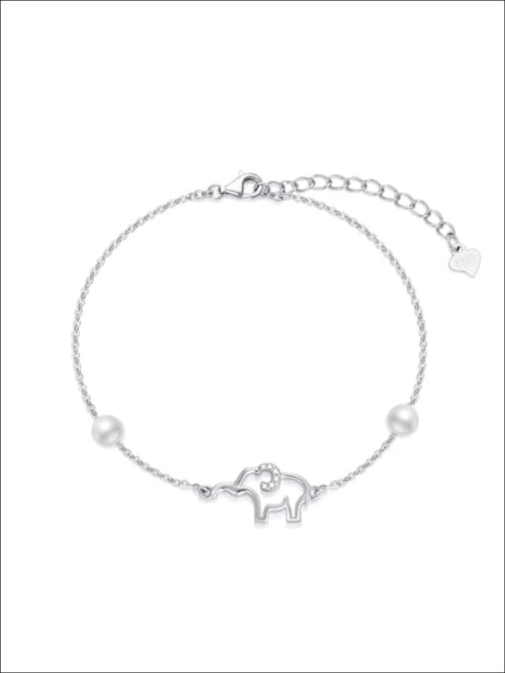 Sterling Silver Diamond Elephant Bracelet 0.03ct Natural Diamond Lucky Gift